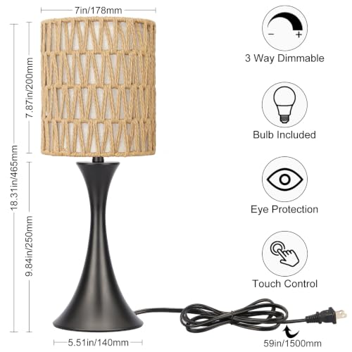 Rattan Table Lamp (Black Base with Rattan Shade)