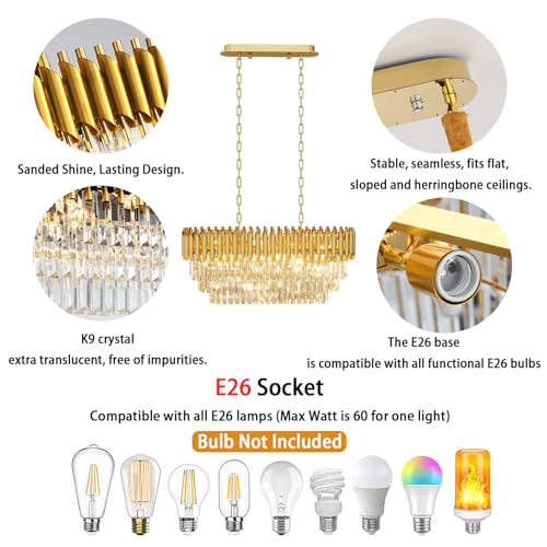 31.5" 8 Light Gold K9 Crystal Chandelier (Gold L32")