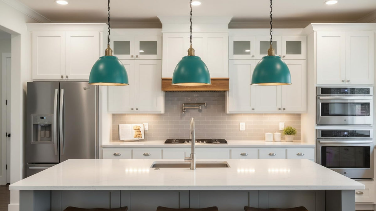 21601-71,Replacement Metal Shade for Pendant Light,Aquamarine,7-7/8"W x 5-3/4"H,Center Hole 1-5/8" (Aquamarine with White inside)