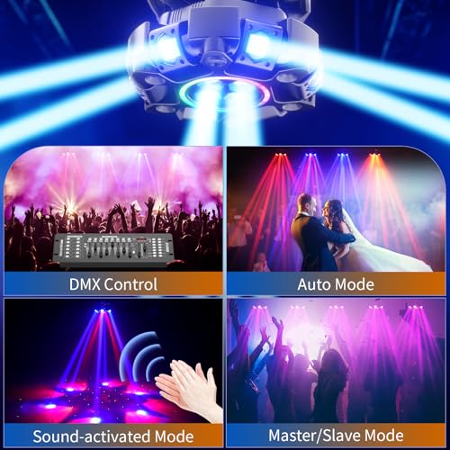 2PCS 6 Arm LED Stage Lights with 90° Swing & 540° Horizontal Rotation