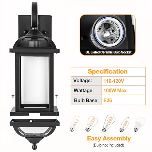 18” Black Porch Lights Outdoor Light Fixtures Enclosed Bottom (Modern Matte Black / Without Sensor)