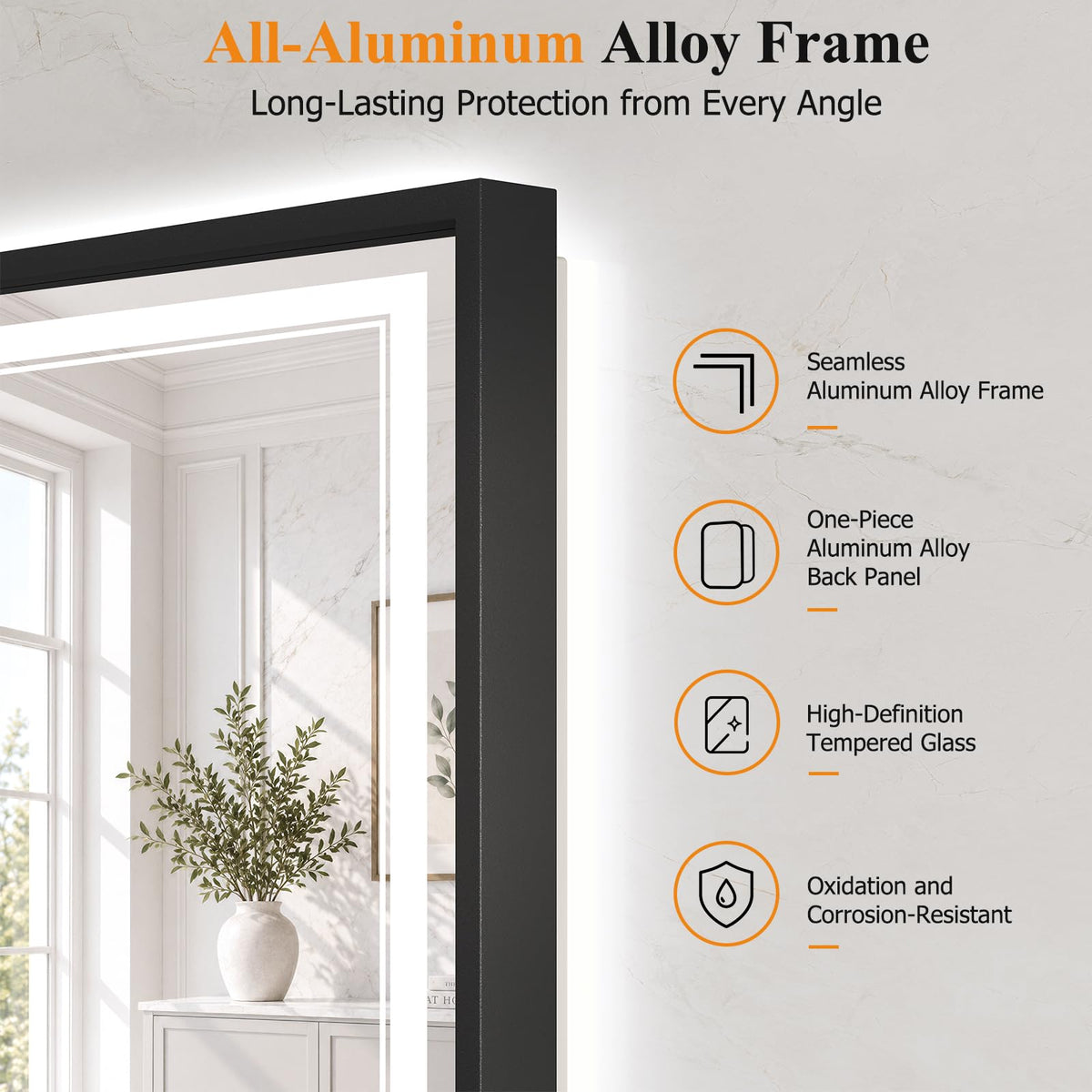 40"x60" LED Bathroom Mirror with Lights (Black / 60"L x 40"W)