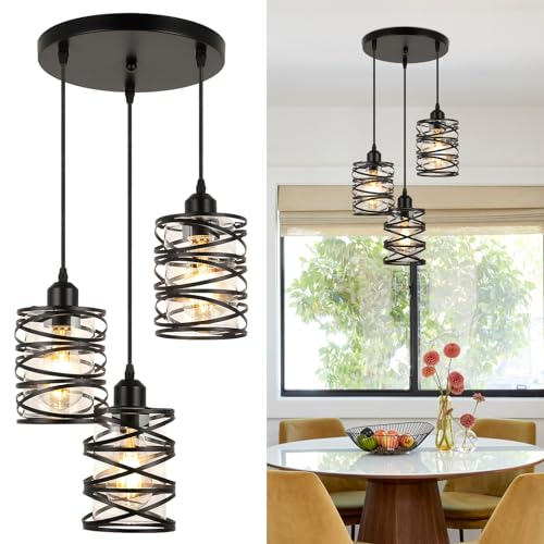 Black 3 Lights Cluster Pendant Light for Kitchen Island (Black Clear Glass / 3 Light)