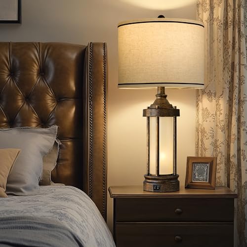 25'' Table Lamps Set of 2 for Living Room Bedroom Farmhouse Metal Lamps with 2 USB Ports (Antique Bronze)