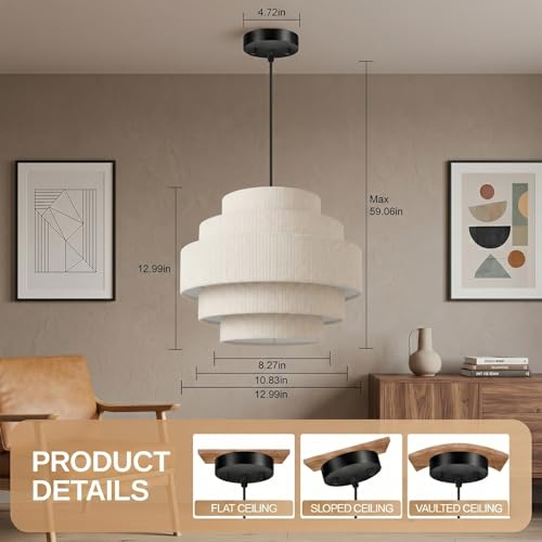 5 Tier Corduroy Pendant Light for Kitchen Island (Beige)