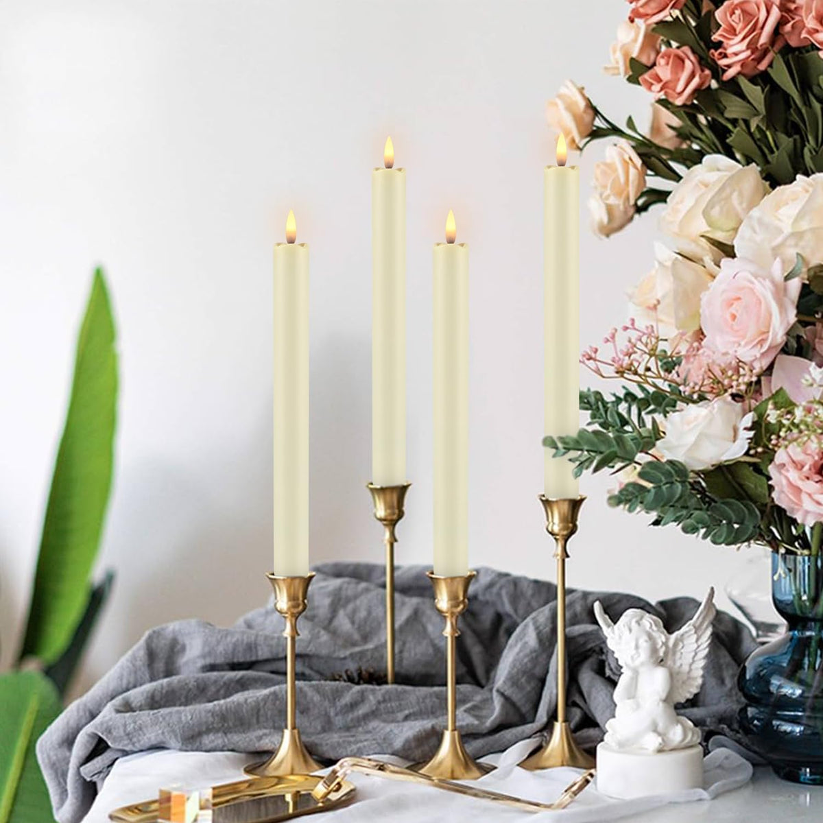 LED Flameless Taper Candles with Timer - 24 Pack, Ivory