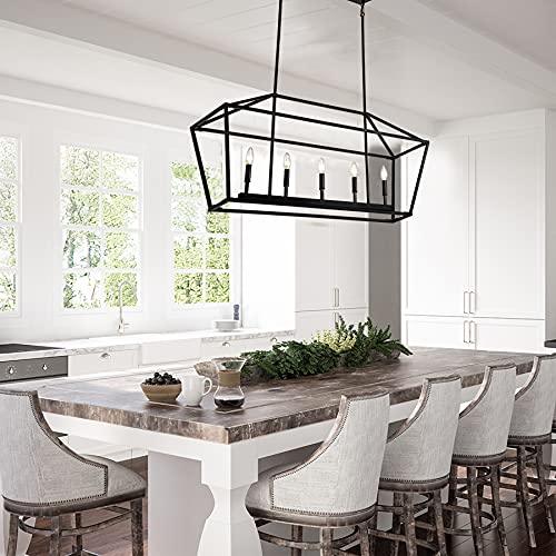 40in Black Linear Cage Chandelier (Black)