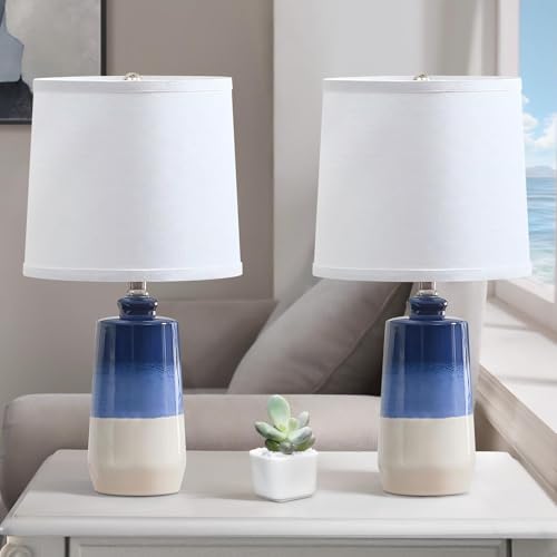 20.5" Ceramic Blue Lamps for Nightstand Set of 2 (Navy Blue-S)