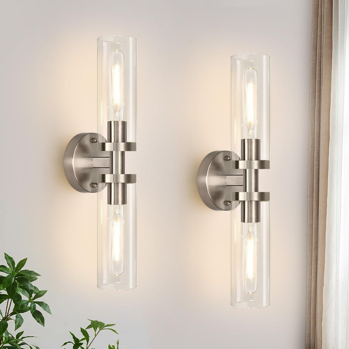 Hardwired Wall Sconces Set of Two (Brushed Nickel / Hardwired-16 Inch-2PC)
