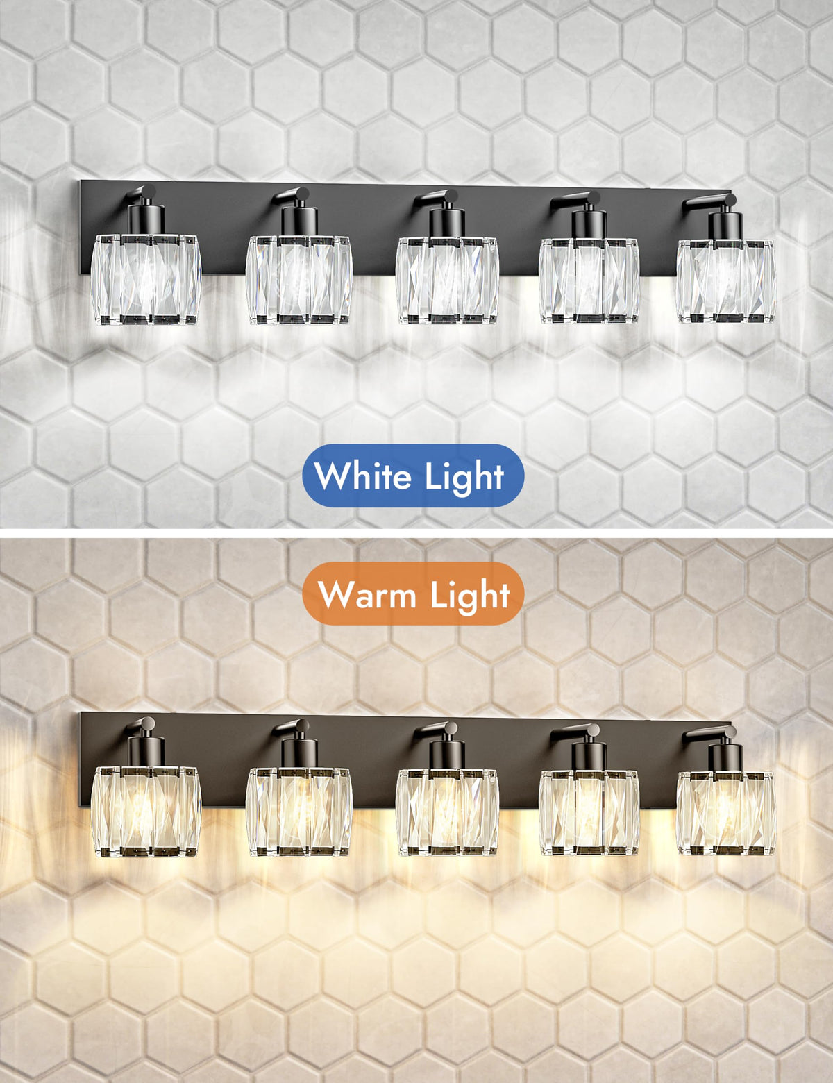5 Light Crystal Bathroom Vanity Light Fixtures (Black-Round / 5 Light)