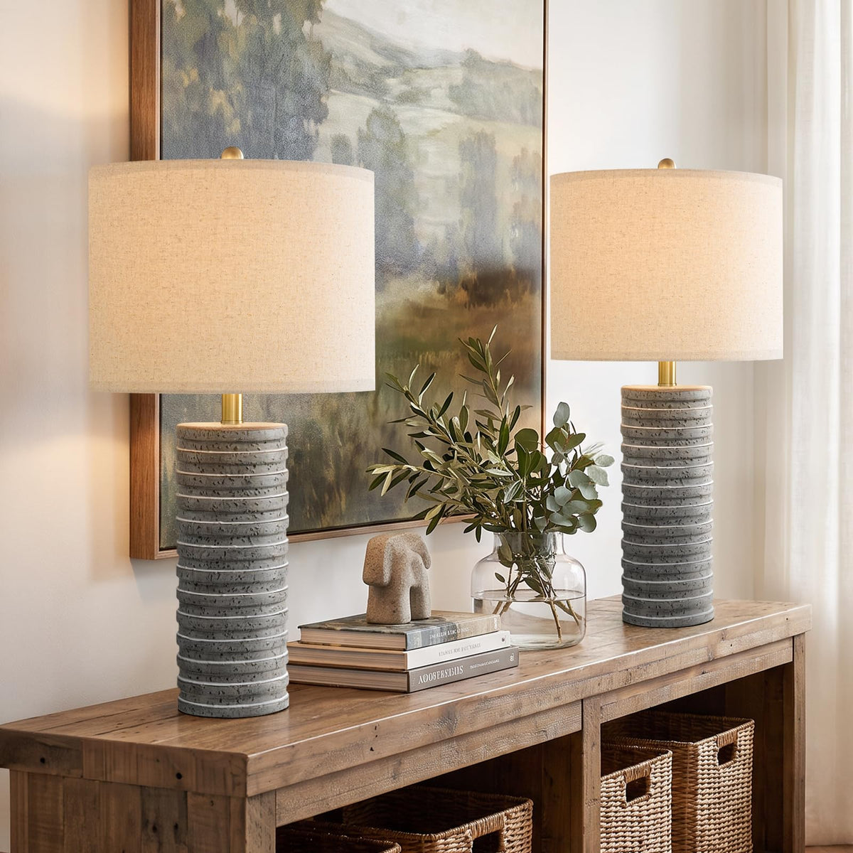 27'' Farmhouse Table Lamps Set of 2 for Living Room (27'' Tall - Gray)