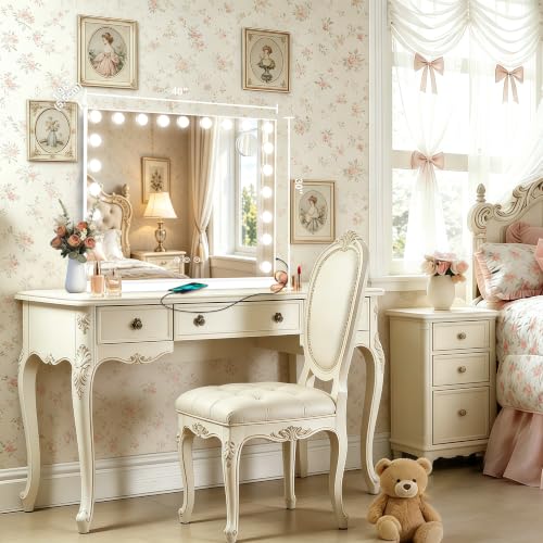 Hollywood Vanity Mirror with Lights (White / 40"L x 30"W)