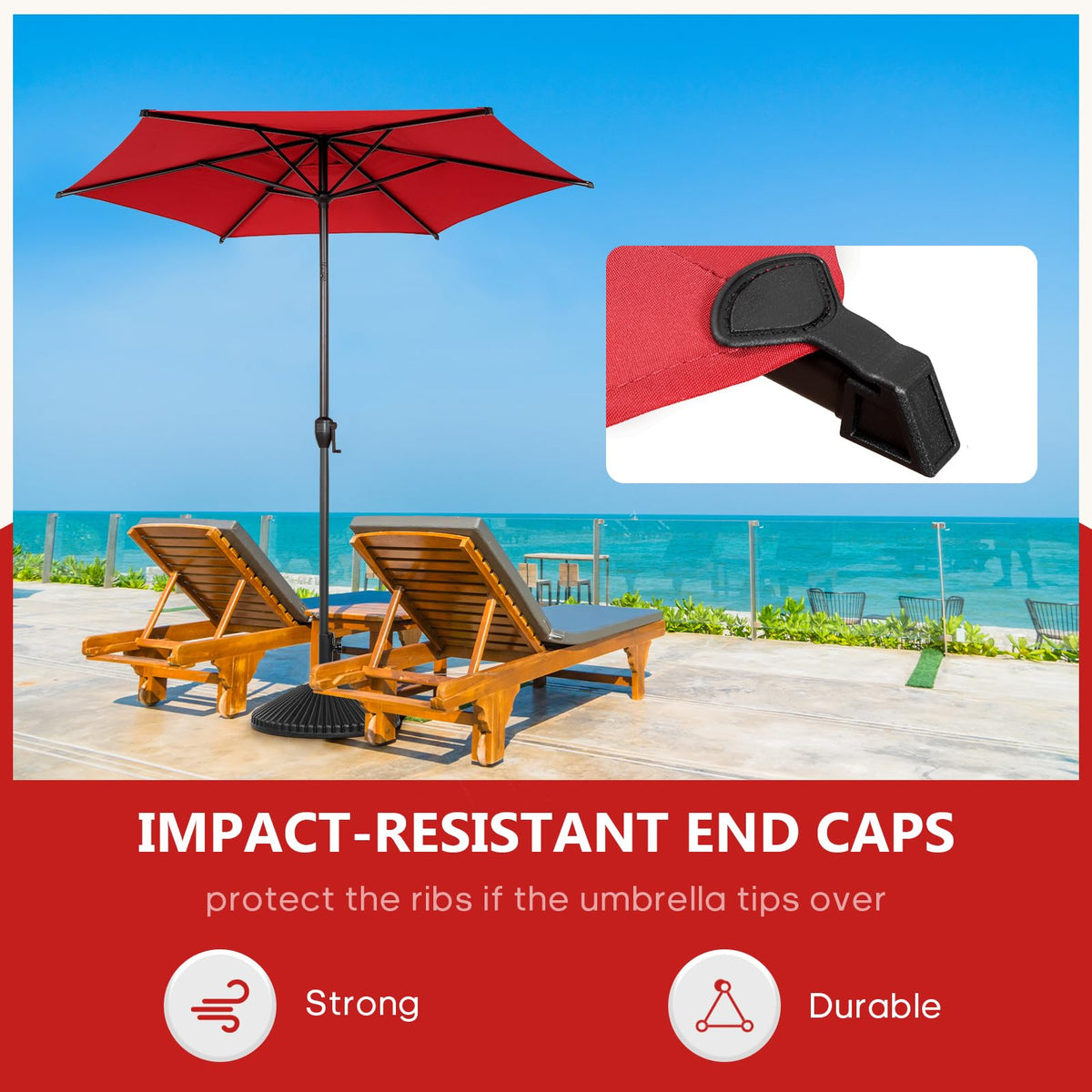 7.5FT Lyon Outdoor Patio Umbrella Outdoor Table Umbrella with Push Button Tilt and Crank Market Umbrella 6 Sturdy Ribs UV Protection Waterproof for Garden Deck Backyard Pool Dark Red (7.5 FT(6 Ribs) / Red)