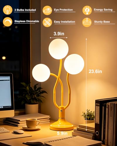 Globe Yellow Table Lamp Dimmable Magic DIY Arms G9 Bulbs Included (12-Yellow-Globe-3U-Magic DIY Arms)