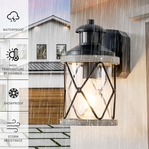 Dusk to Dawn Motion Sensor Outdoor Porch Light with GFCI Outlet (White / 2 Pack)