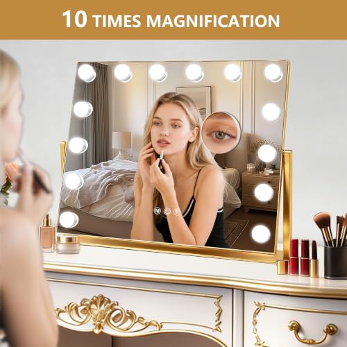 Vanity Mirror with Lights (Gold / 19"L x 16"W)