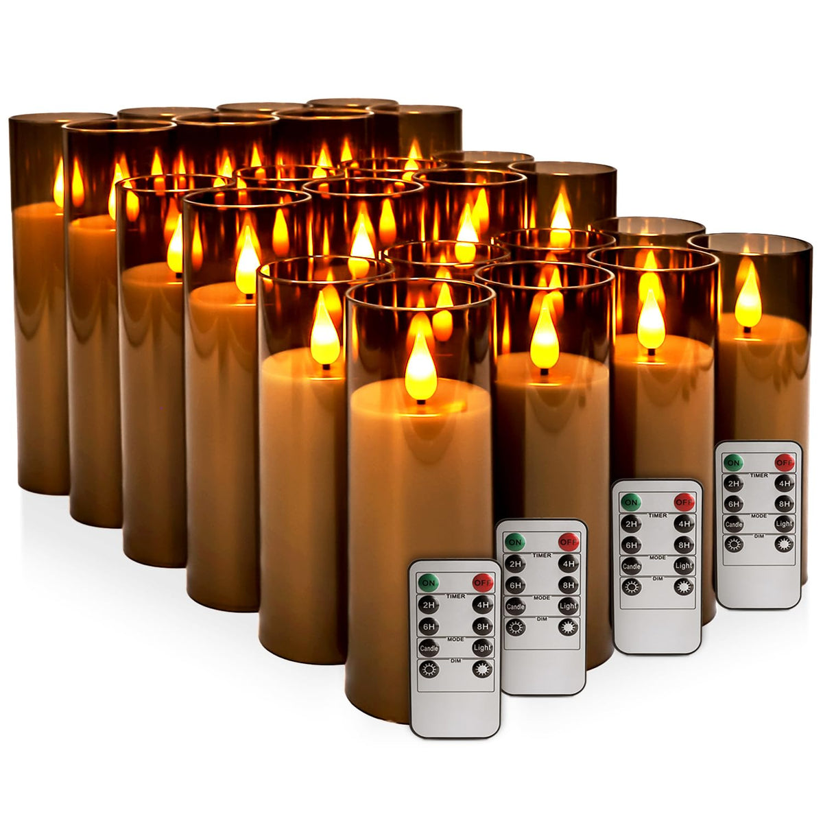 Halloween Flickering Flameless Pillar Candles with Timer - 24 Pack, Grey