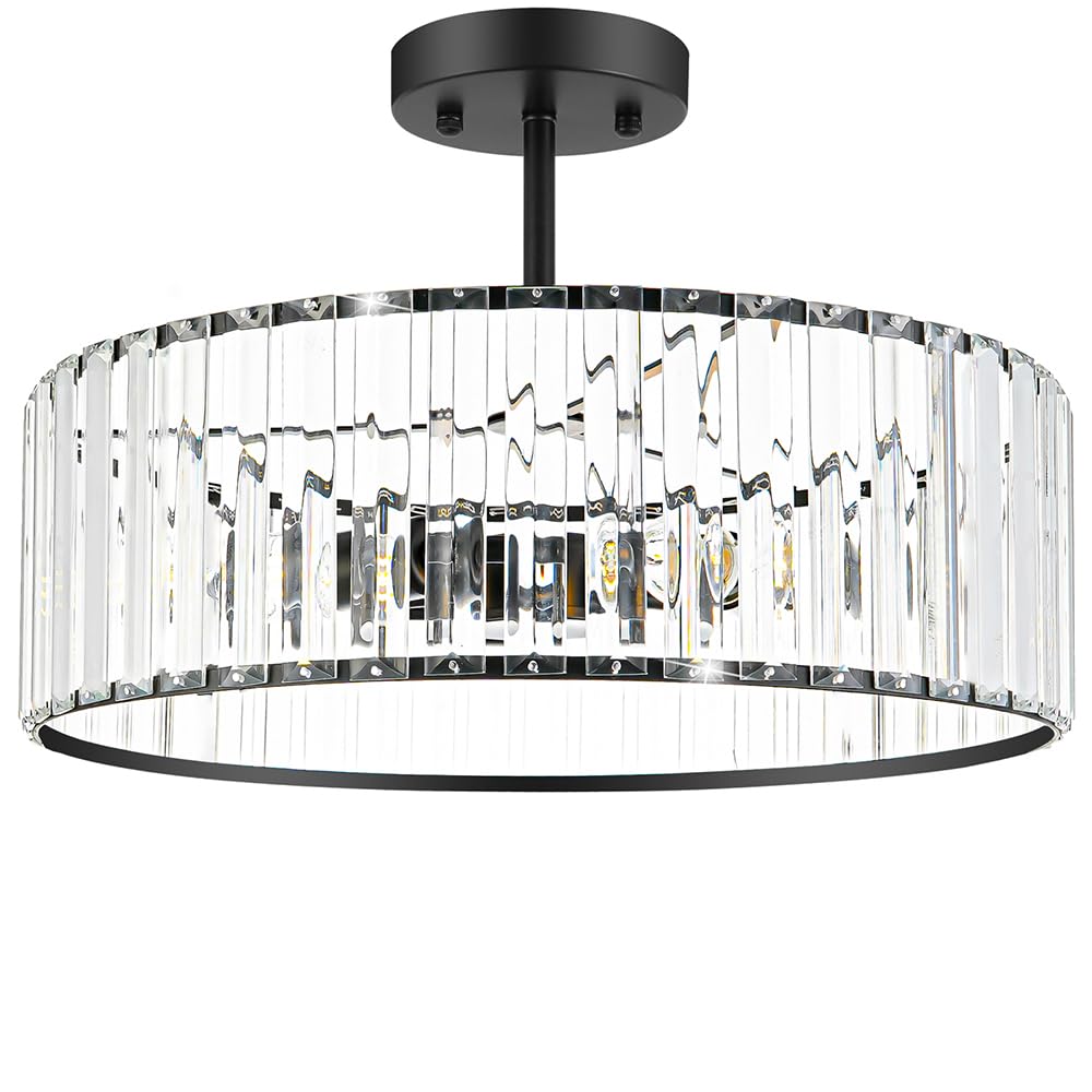 Modern Crystal Ceiling Light Fixture (16in - 5 light / Black)