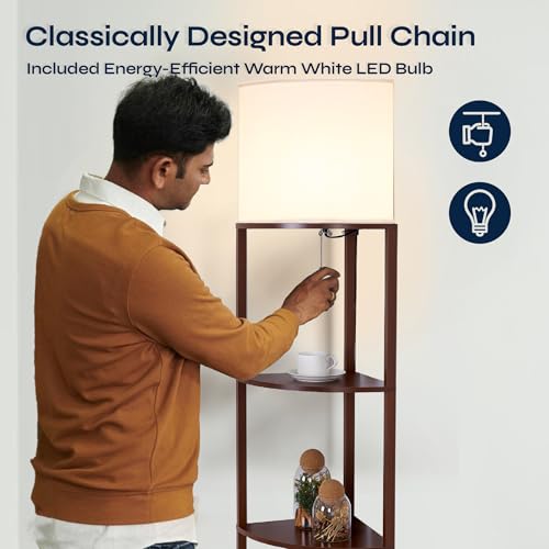 Corner Floor Lamp with Shelves (Brown)