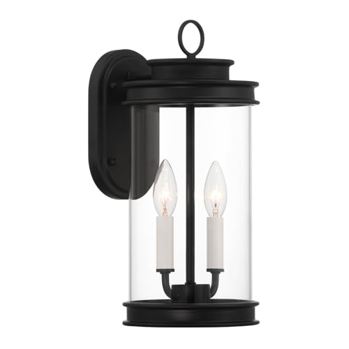 5-904-BK Englewood Traditional Vintage Coastal Clear Glass Outdoor Wall Lantern, 2-Light 80 Total Watts, 15" H x 7" W, Matte Black (15" Height)