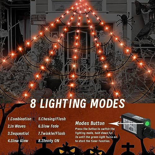16.4FT Giant Spider Web Lights Halloween Decorations Outdoor 135 LED Light Up House Yard Garden