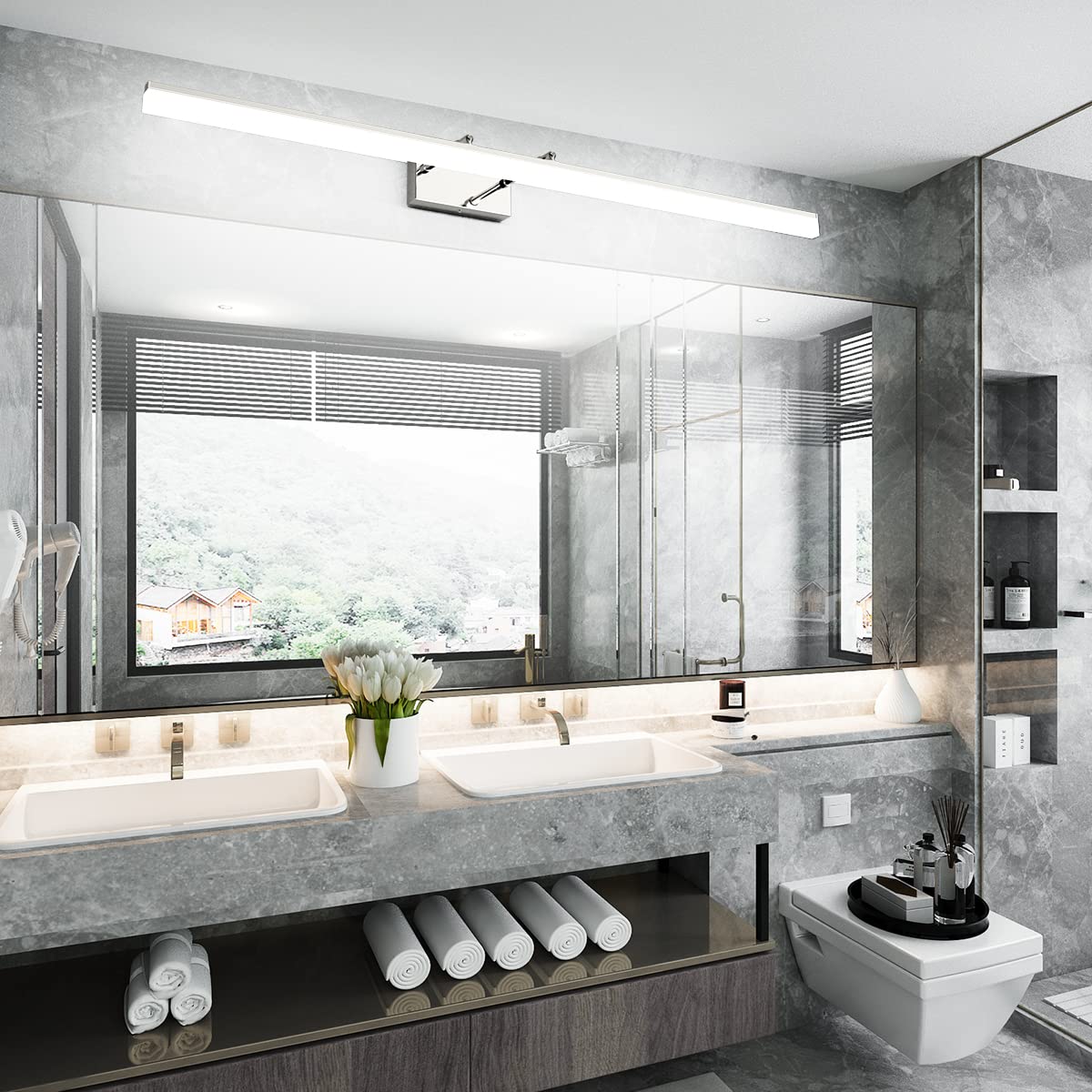 48 inch LED Vanity Lights Adjustable Bathroom Wall Light Fixtures Bathroom Lighting Fixture Over Mirror Chrome Modern Vanity Lighting 5500K (Chrome / 47.2 in)