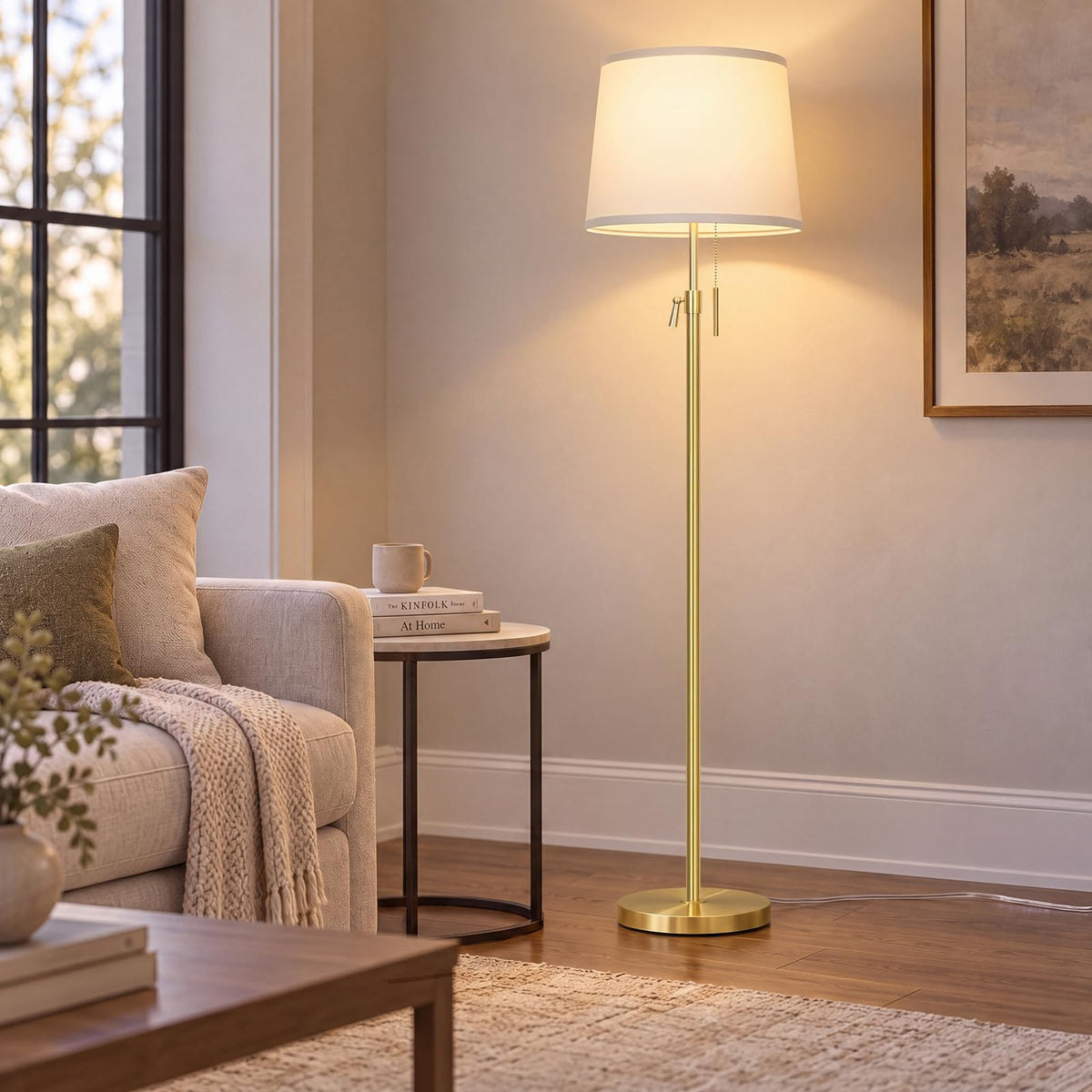 52" 63" Gold Adjustable Floor Lamp (Gold+White Linen Shade)
