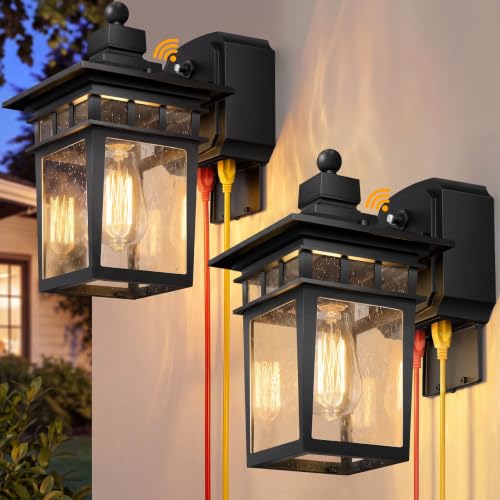 Porch Light with GFCI Outlet (Black / 2-Pack-Dusk to Dawn)