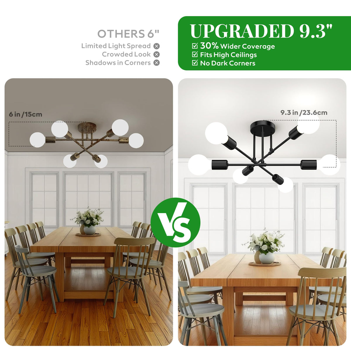 22" Modern Sputnik Chandelier (Matte Black / 6-Light)