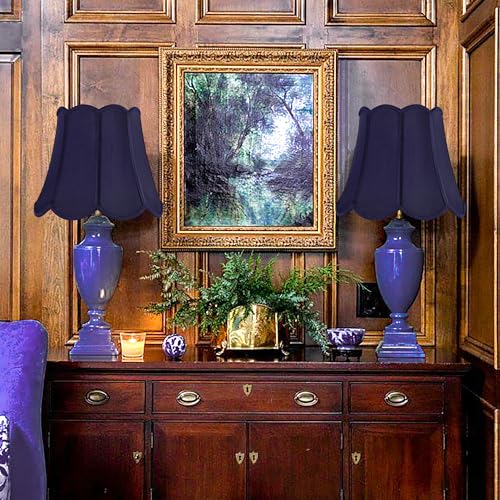 Medium Blue Scalloped Lampshades Set of 2 (Blue-natural faux silk / 8"×13"×11" (Spider)-2 pcs)