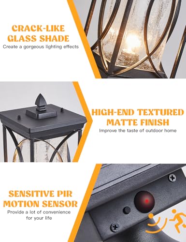 Motion Outdoor Post Lantern Dusk to Dawn Pillar Lamp with 3 Inch Pier Mount Adapter (Black-L-PO)