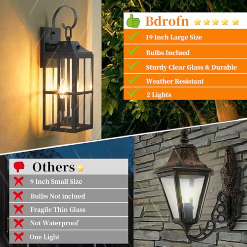 2 Pack 19" Large Outside Modern Wall Sconce Light Fixture (Black)