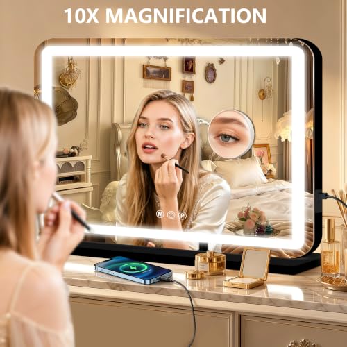 23"x18" Black Vanity Mirror with Lights (Black / 23"L x 18"W)