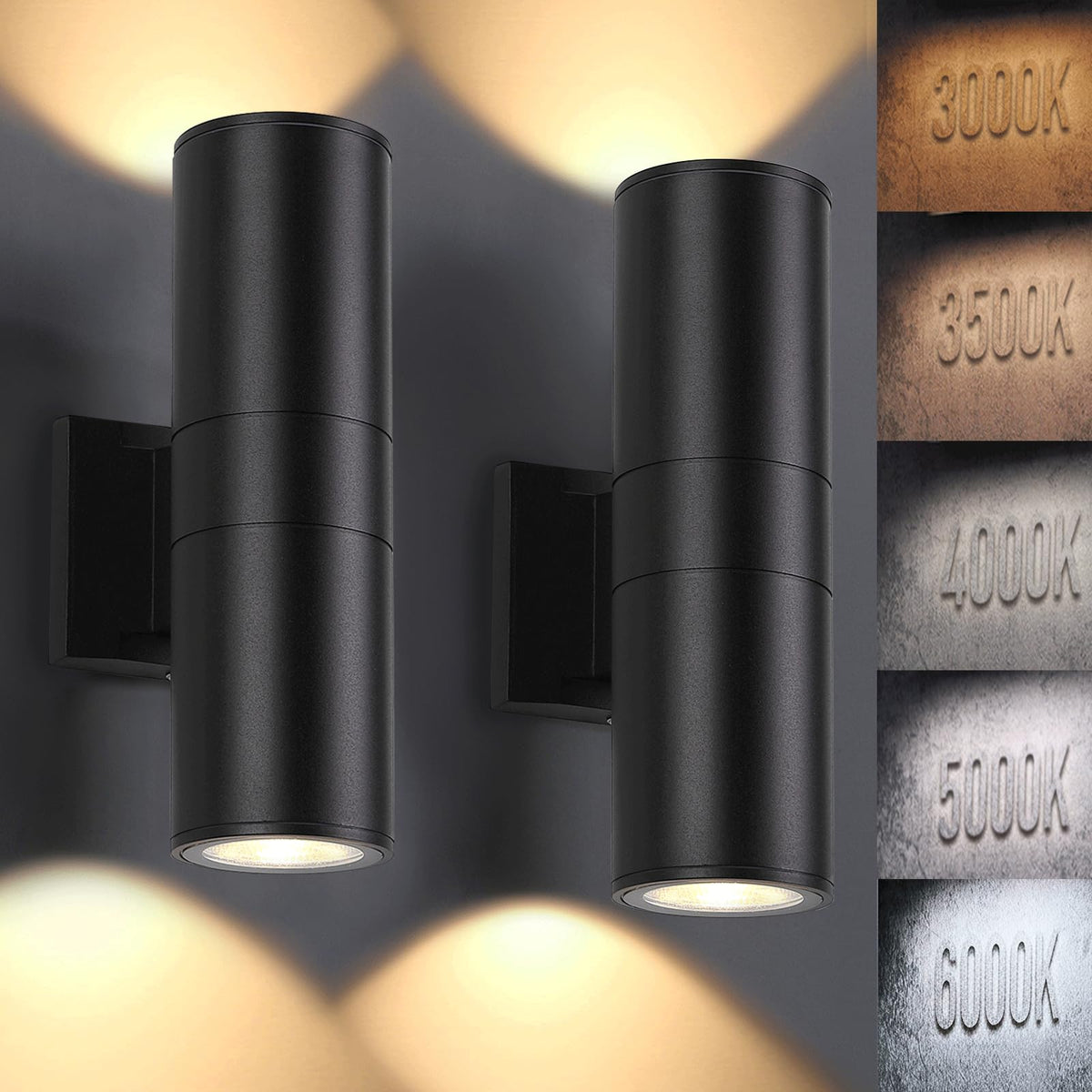 5CCT Dimmable Wall Lights Outdoor 2 Packs (Black)