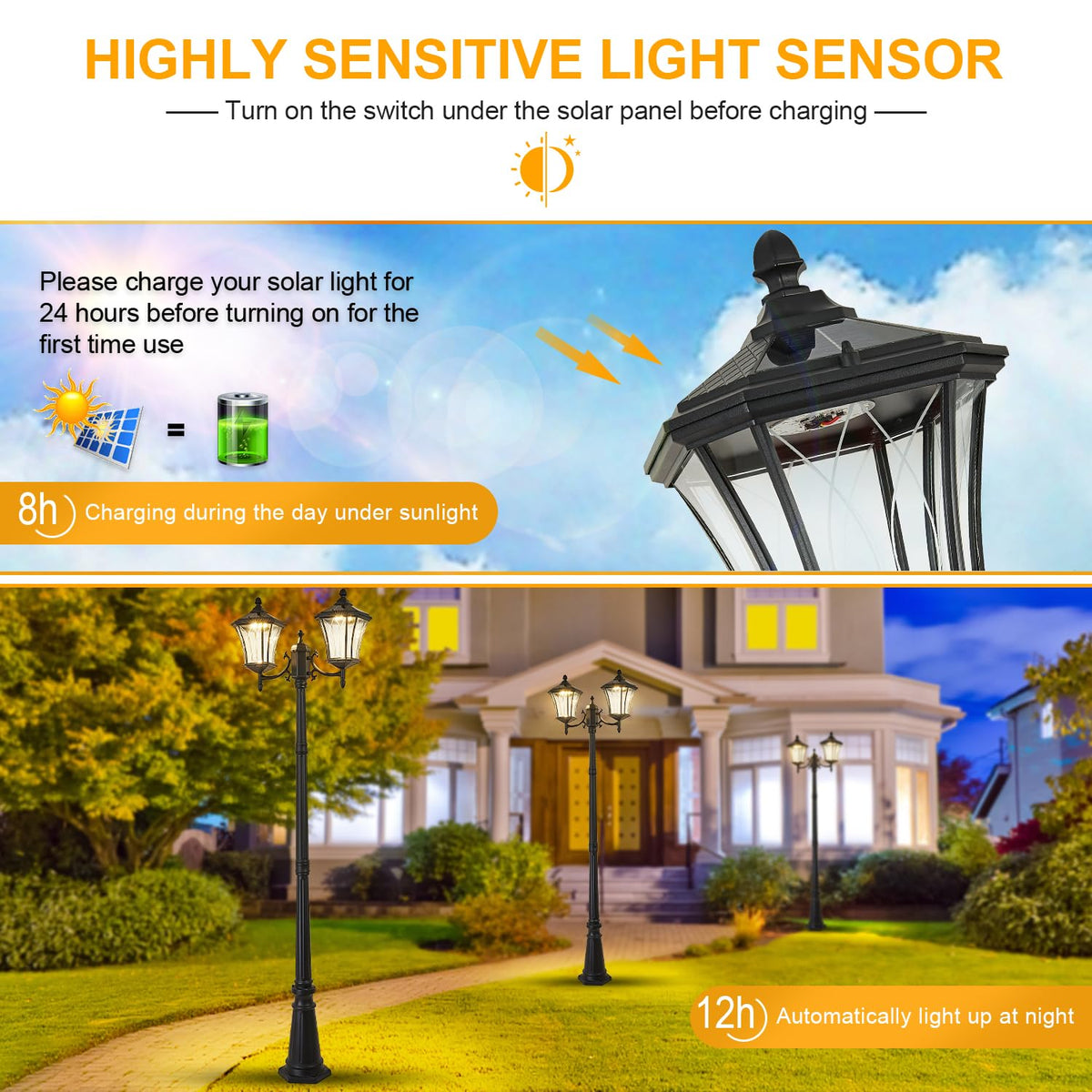 2 Head Outdoor Solar Lamp Post Lights with Waterproof (Xxl-2-s)