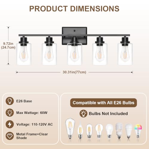 Modern Bathroom Light Fixtures Over Mirror (Black / 5 Light)