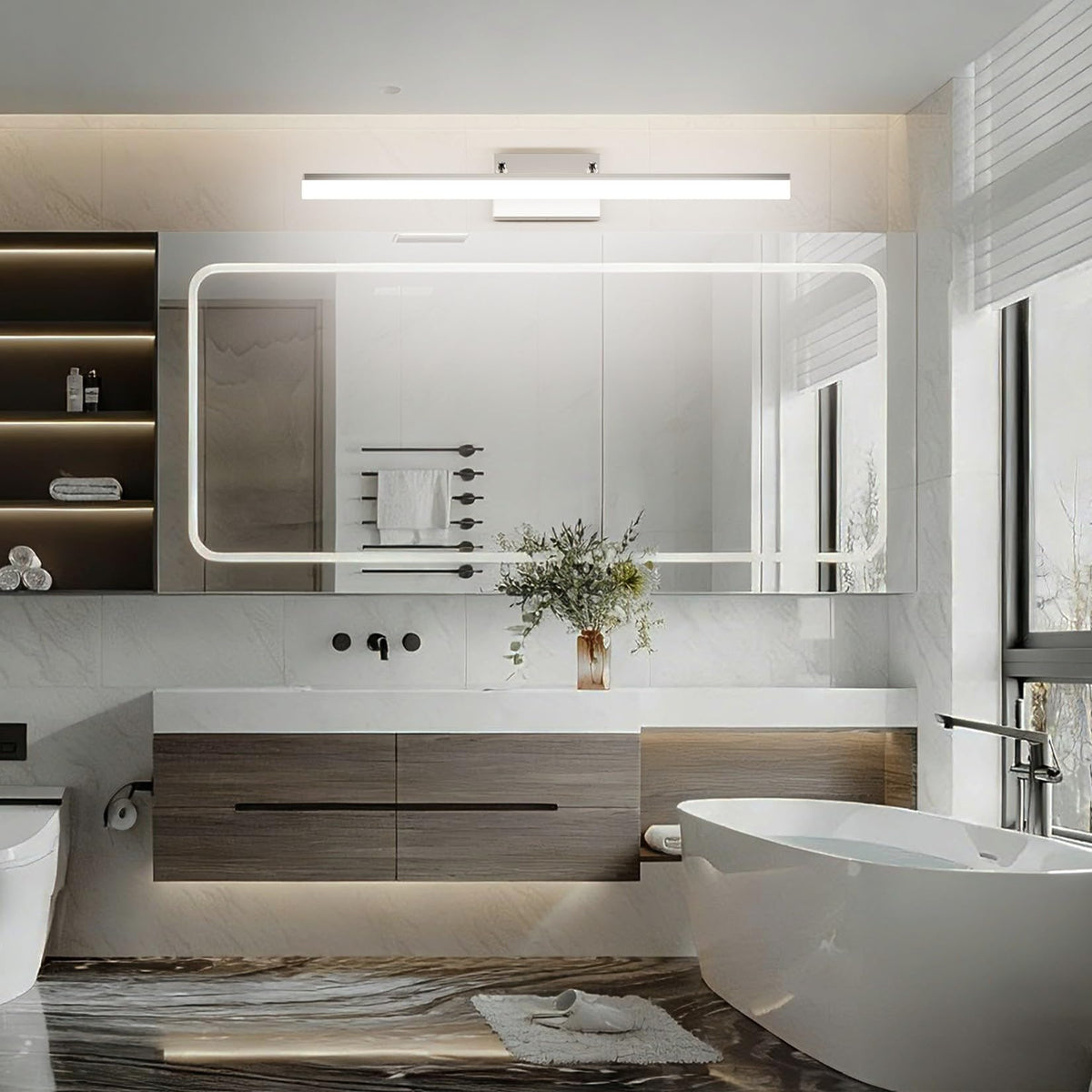 31.5 inch Modern Brushed Nickel Vanity Light Adjustable Bathroom Light Fixtures Over Mirror Rotatable Vanity Lighting 5500K (Brushed Nickel / 31.5 in)