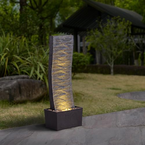 Outdoor Water Fountain (Grey Curved Faux Slate)