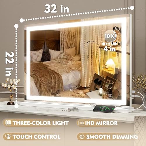 Vanity Mirror with Lights (White / 32"L x 22"W)