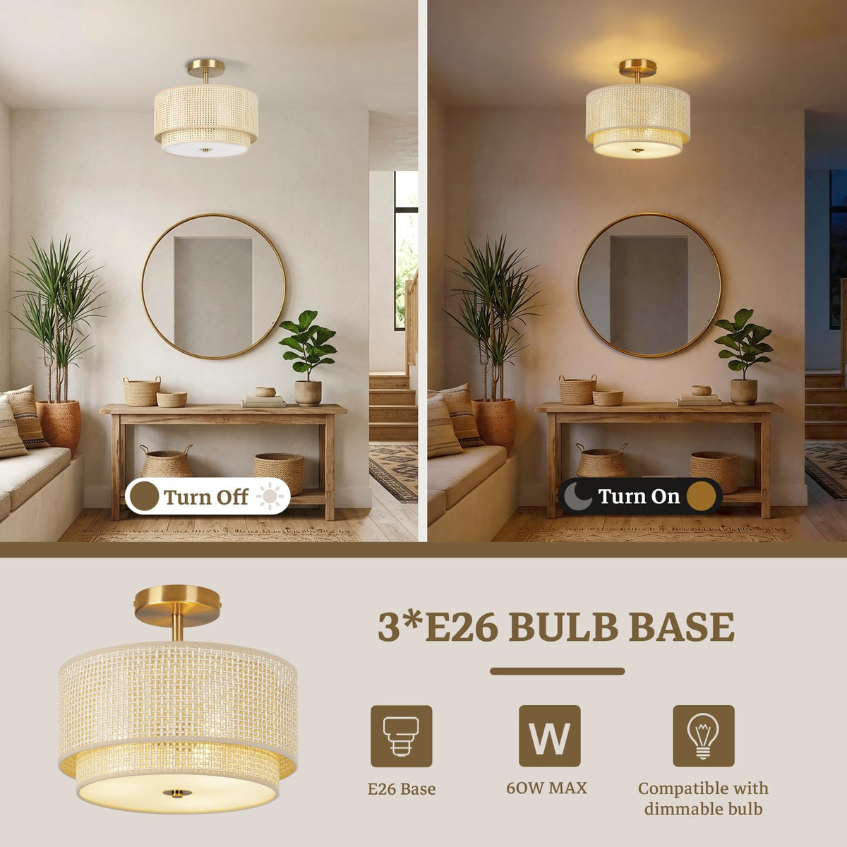 12.6 Inch Semi Flush Mount Ceiling Light (Yellow)