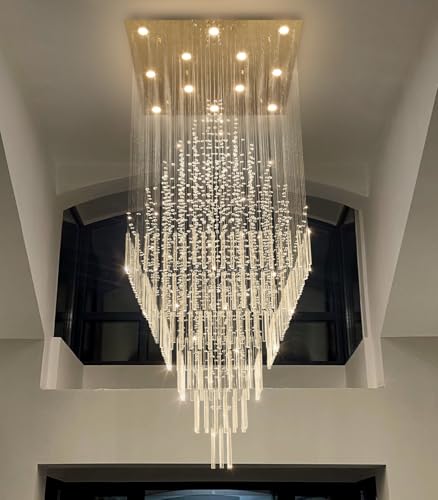 W32 x H120 Glam Chandelier with LED Bulbs Square Chandeliers (Gold / Square W32" X H118")