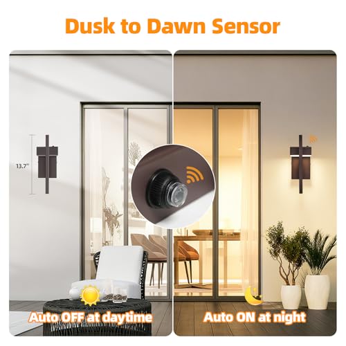 16.5'' LED Outdoor Wall Sconce Dusk to Dawn Exterior Lights (Brown - Dusk to Dawn / 16.5Inch - 2 Pack)