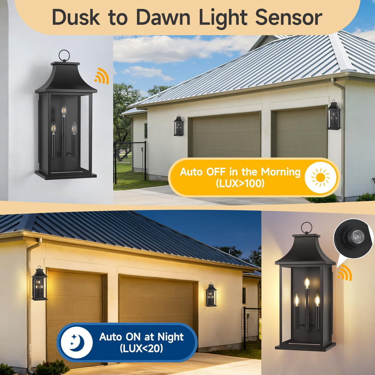 28'' Extra Large Outdoor Wall Lights (Black - Dusk to Dawn / 27.7 inch - 1 pack)