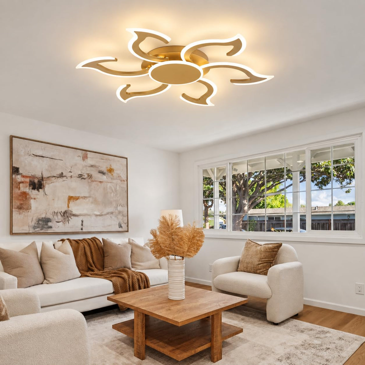 36.2 Inch Modern LED Ceiling Light (Gold)