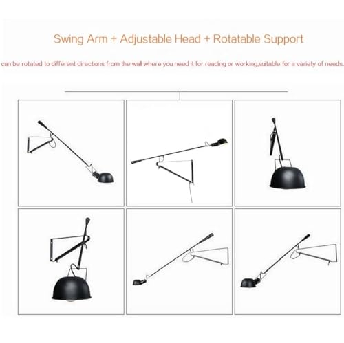 Long Swing Arm Wall Lamp Black Modern Plug (Black)