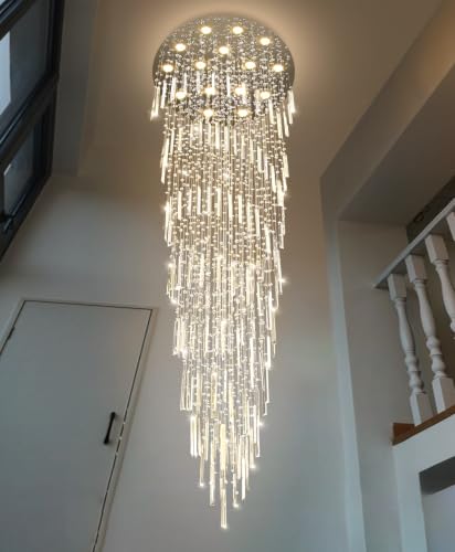 D40'' x H120'' Crystal Chandelier High Ceiling Chandeliers for Entryway Large Raindrop Chandeliers LED Dimmable Flush Mount Light Fixtures for Staircaes Foyer Hallway Living Room Bulbs Included Silver (D40'' x H120'' Silver)