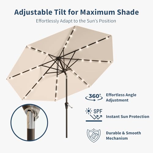 10FT Solar Umbrella 32 LED Lighted Patio Umbrella Table Market Umbrella