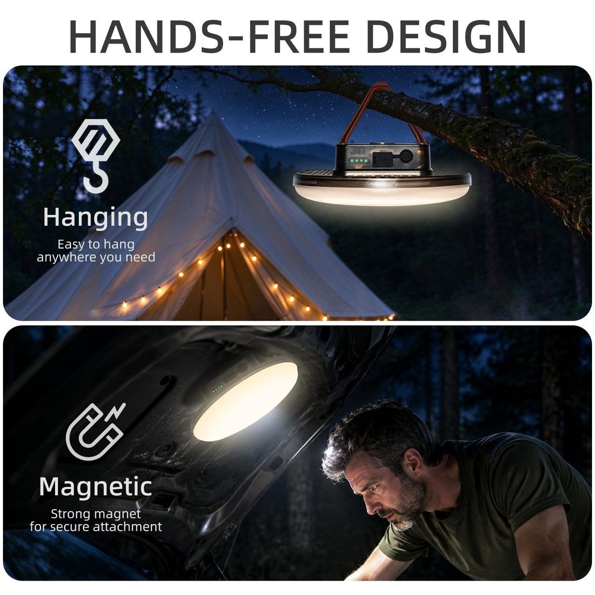 Rechargeable Camping Tent Light Portable LED Lights (60W Dual Light Sources Transparent（Remote）)