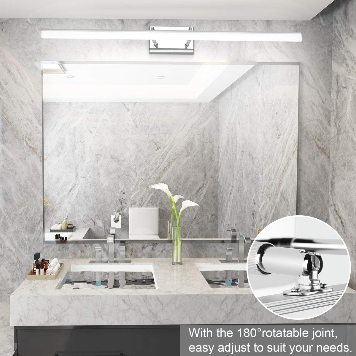 40 inch Modern LED Vanity Lights Adjustable Bathroom Light Fixtures Over Mirror Chrome Vanity Lighting 5500K (Chrome / 40 in)