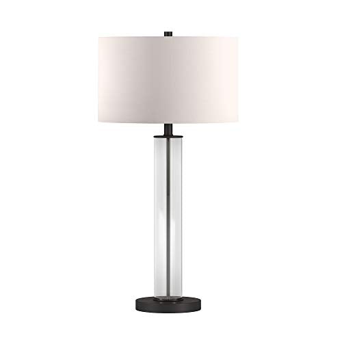 Harlow 29" Tall Table Lamp with Fabric Shade in Clear Glass (Blackened Bronze)